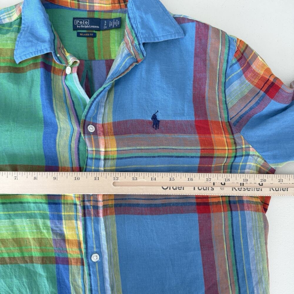 Polo Ralph Lauren Shirt Womens Small Plaid 100% Linen Button Up Long Sleeve - Picture 15 of 16